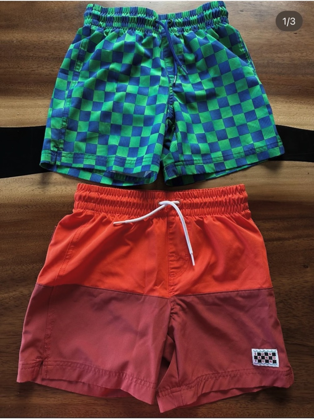 Boys' Swim Trunks - Green & Blue Check; Orange & Red Colorblock